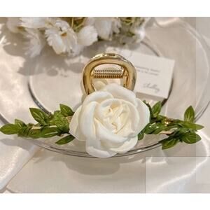 Retail $25 Satin Camellia Flower Gold Hairclip*BEAUTIFUL*WEDDING READY